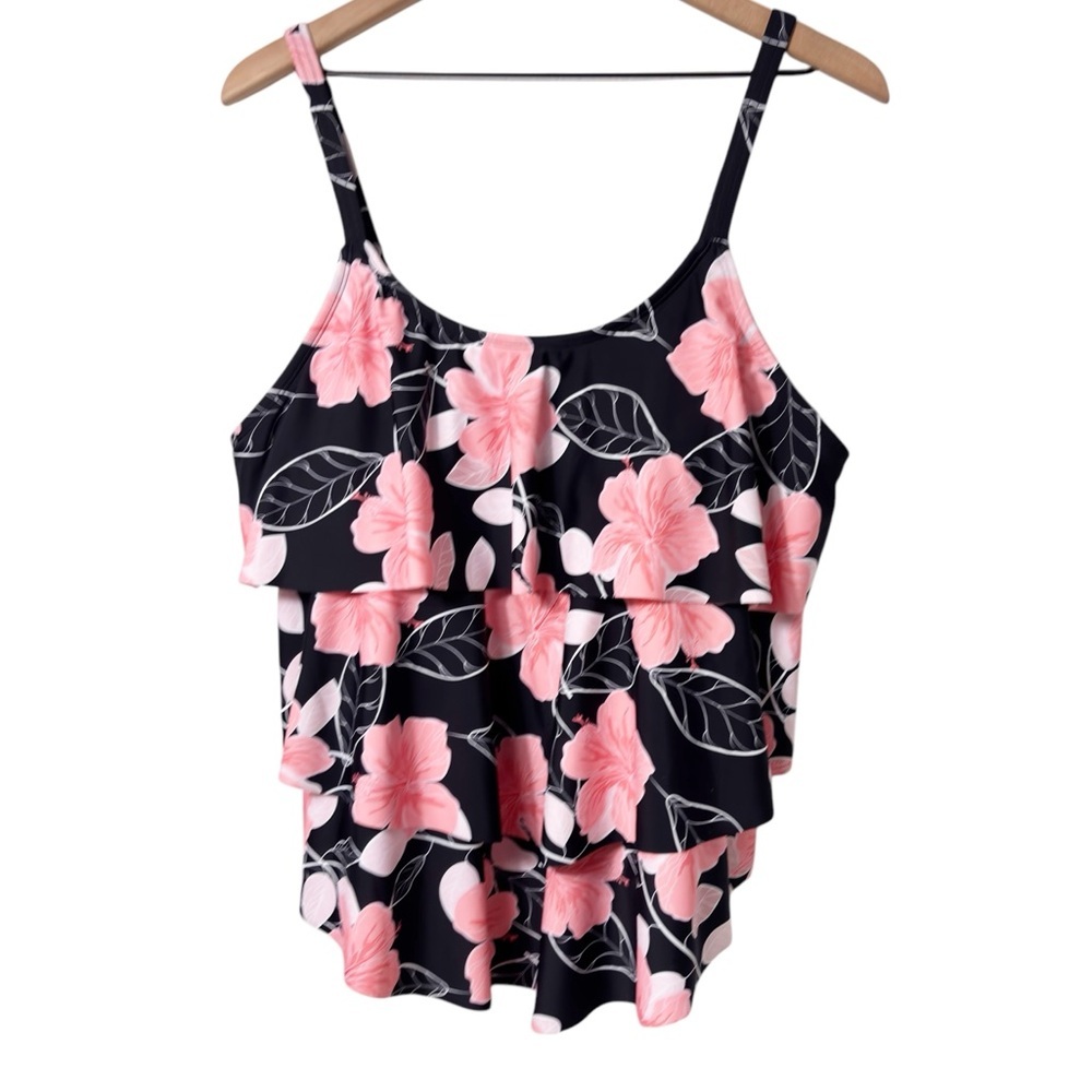 BEAUTIKINI RUFFLE FLORAL PRINT SWIMMING WOMEN TANKINI PLUS SIZE 18W NEW